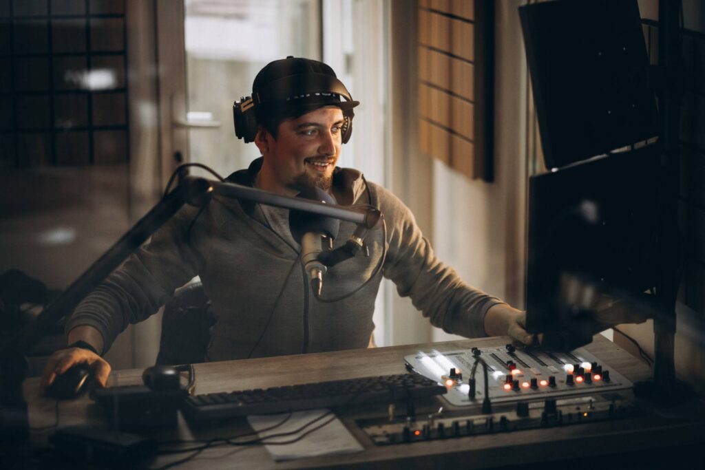 Man working in a radio station